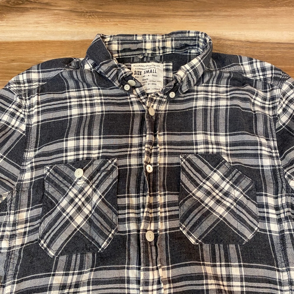 AllSaints Spitalfields Flannel Shirt‎ Men's Small Gray White Plaid